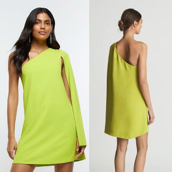 Reiss Green Samantha One Shoulder Cape Mini Cocktail Dress Size 10 - Picture 1 of 6